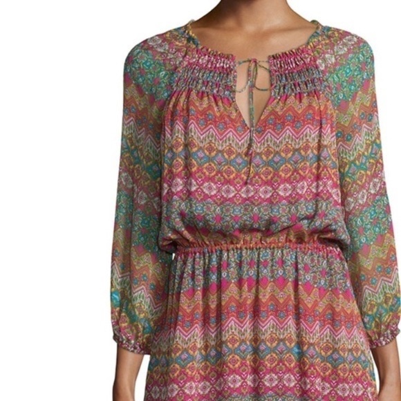 Diane Von Furstenberg 100% Silk Dress Parry Multi-Floral Peasant Smock Size 0 - Picture 4 of 16